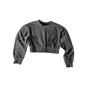 Gray Ribbed Cropped Pullover Sweatshirt Women's Small Long Sleeve Casual Comfort